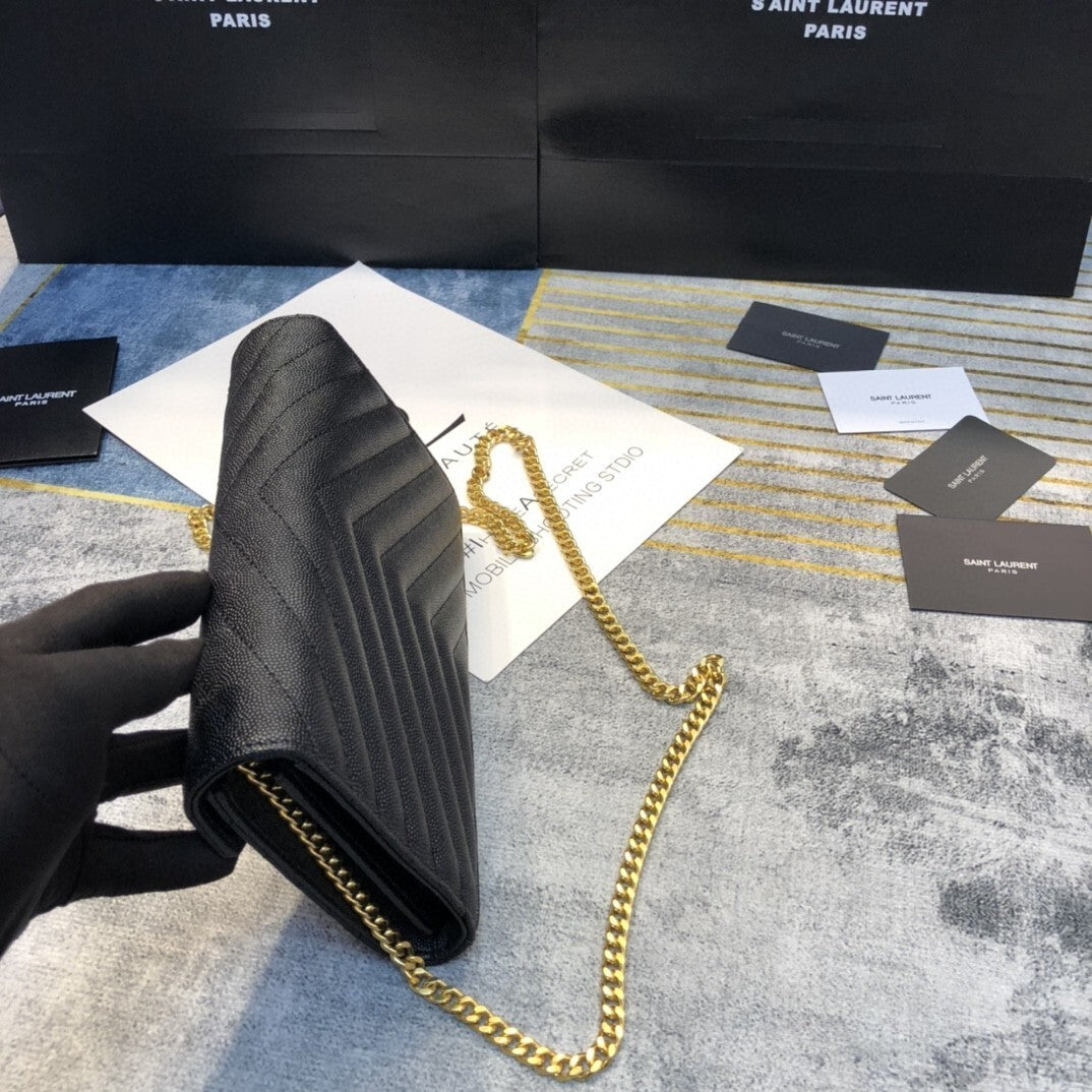Bolsa Tiracolo Feminina Saint Laurent – Preta com Corrente Dourada